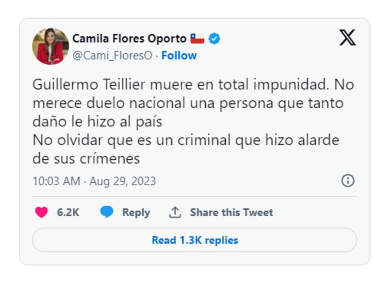 La parlamentaria se refirió al hecho a través de redes sociales.