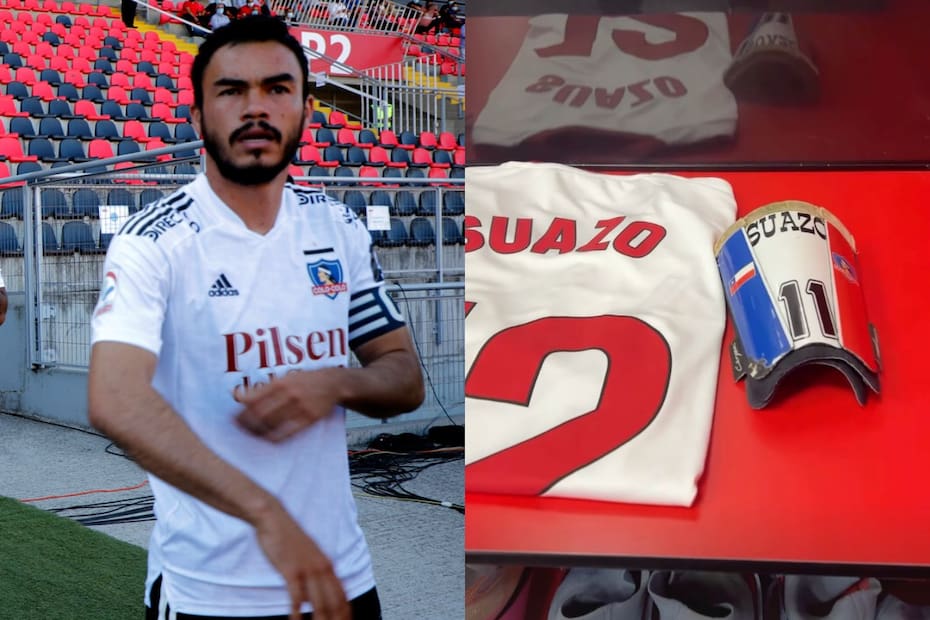 Gabriel Suazo lleva el logo de Colo Colo en sus canilleras en Sevilla.