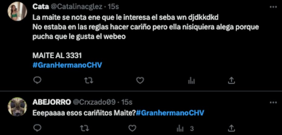 Algunas reacciones del coqueteo entre Sebastián Ramírez y Maite Phillips. Foto: Twitter.