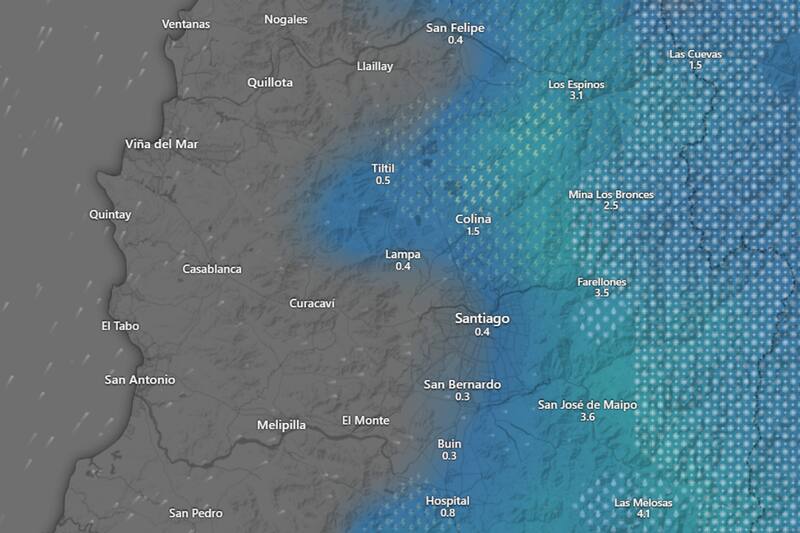 El fenómeno alcanzará su peak entre las 19:00 y las 21:00 horas de este viernes. Créditos: Windy