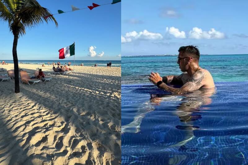 Un grupo de futbolistas azules andan en Cancún.