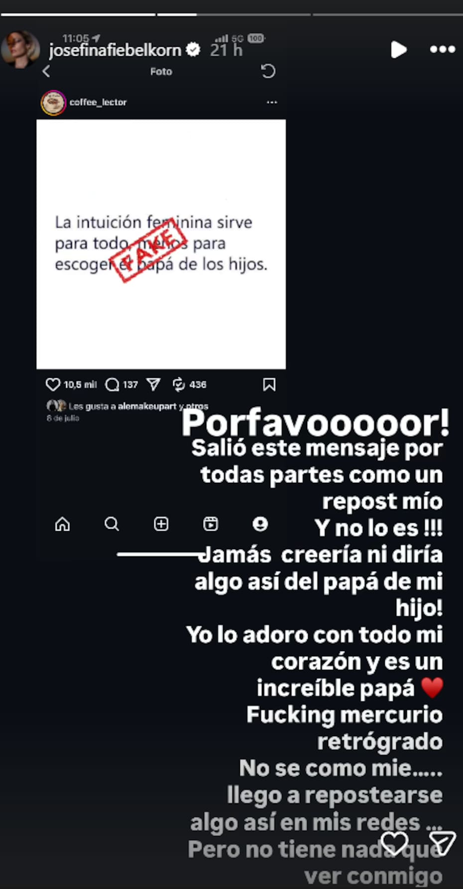 La actriz aclaró post sobre Jorge Arecheta.