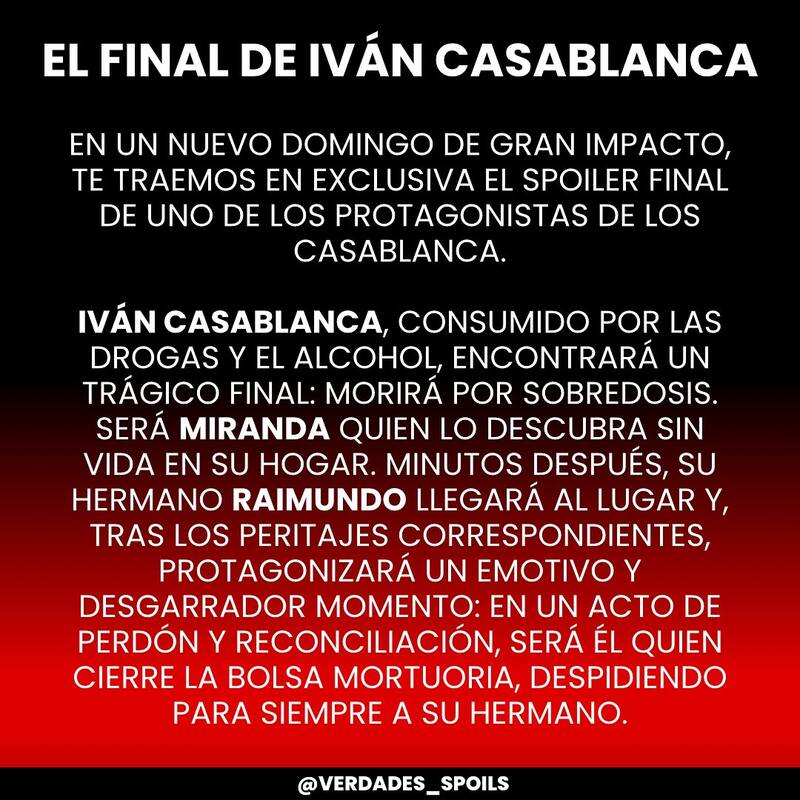 La teleserie vivirá la trágica muerte de Iván Casablanca.