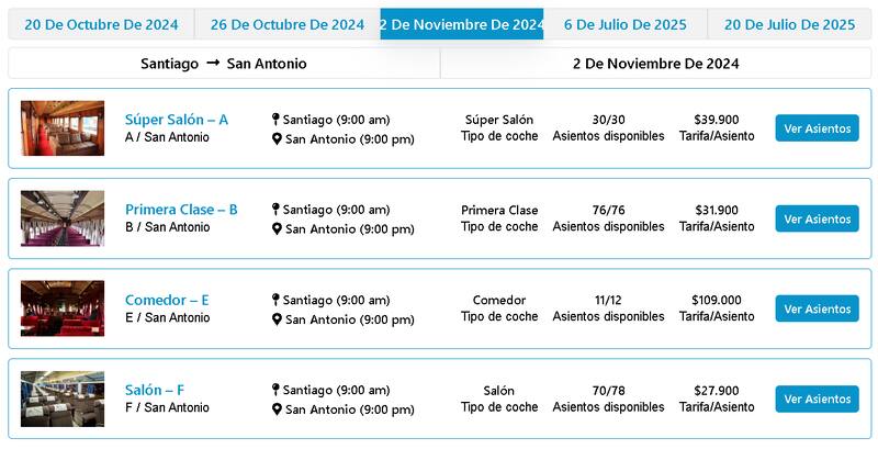 Pasajes del Tren del Recuerdo del 2 de noviembre.
