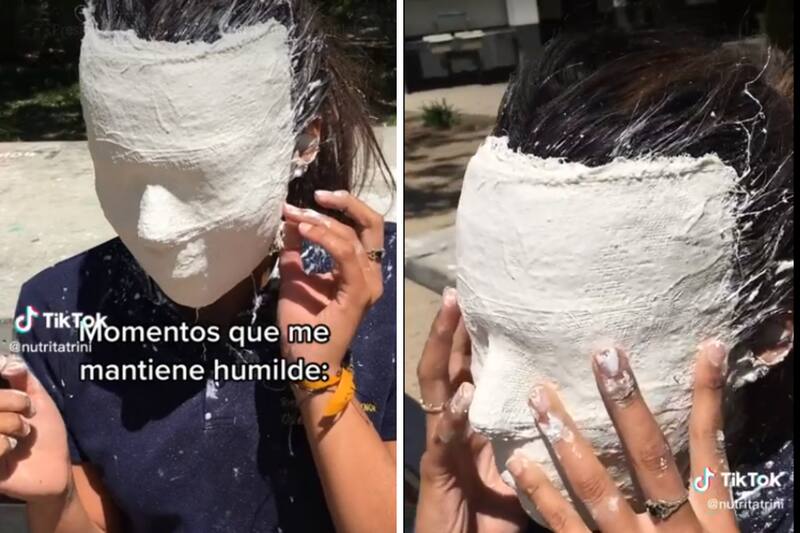La joven se mostró angustiada por no poder quitarse la mascara.