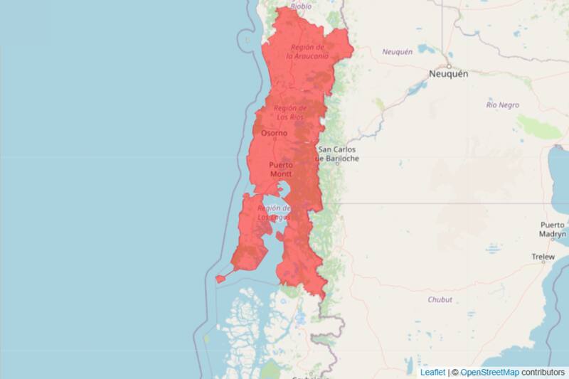 La alarma de la DMC afectará a las regiones de La Araucanía, Los Ríos y Los Lagos.