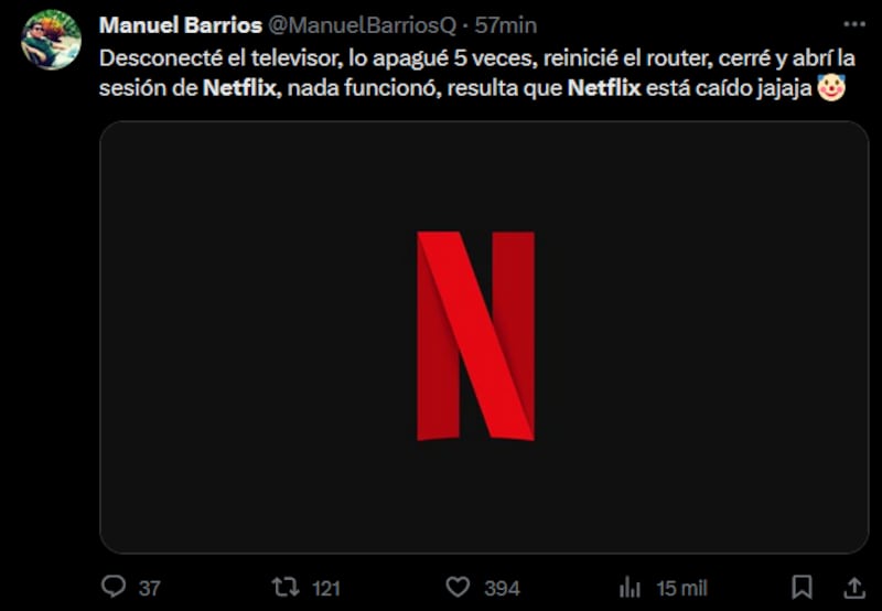 Comentario en Twitter sobre la caída de Netflix.