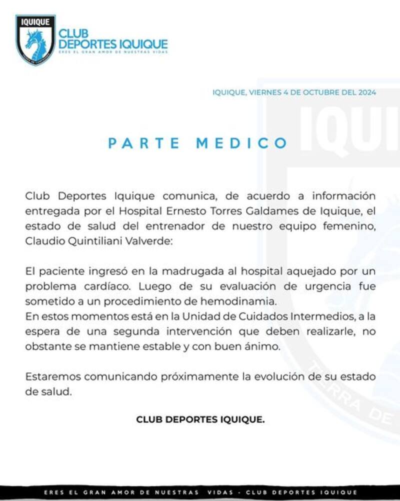 Comunicado Deportes Iquique