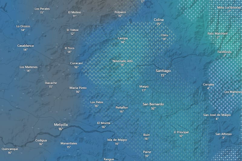 El modelo de predicción ECMWF apuntó a la caída de intensas lluvias en toda la capital para este jueves. Créditos: Windy.