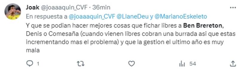 Hinchas de Villarreal pierden la paciencia con Ben Brereton.