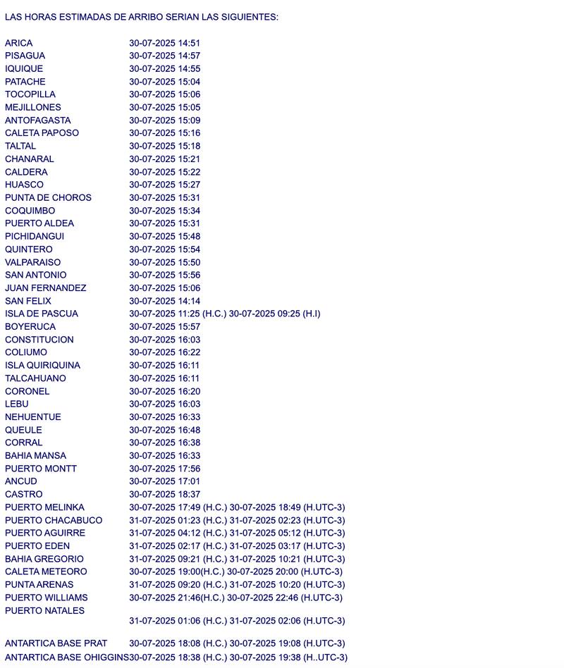 Este es el informe emanado desde el SHOA.