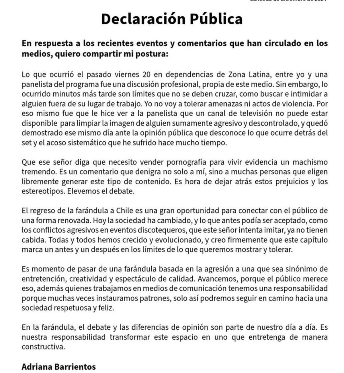 se lanzó contra Sergio Rojas y Claudia Schmidt tras graves peleas en Zona Latina.