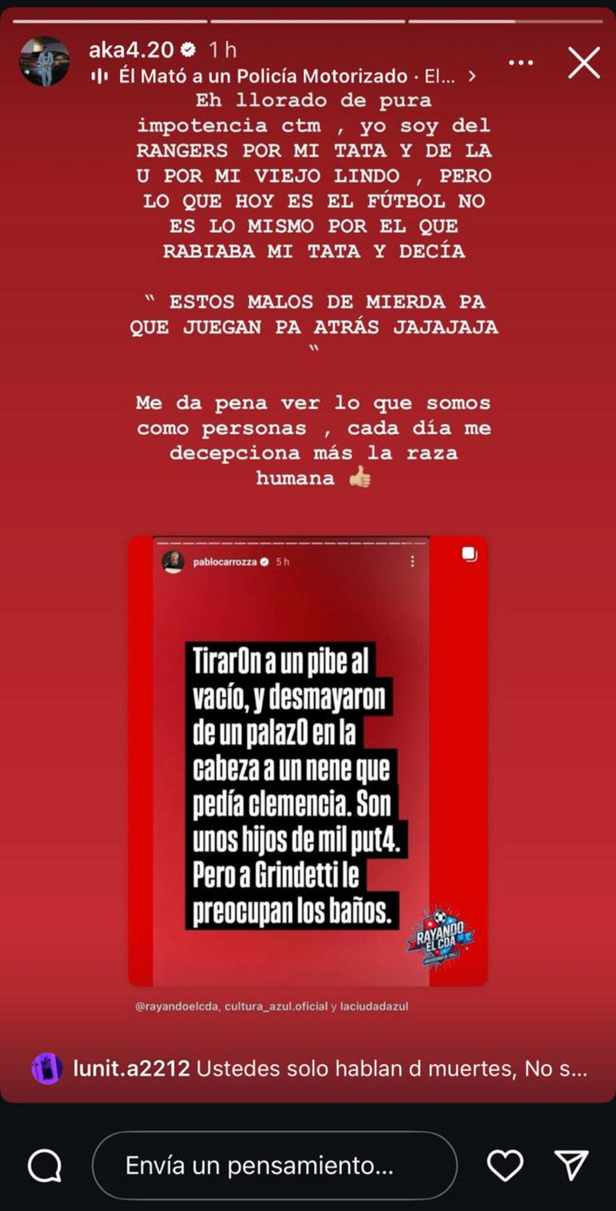 El cantante reaccionó ante el nuevo episodio de violencia en el fútbol.