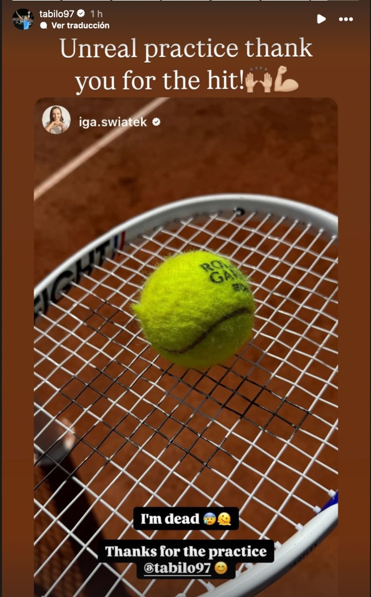 Jano sostuvo un entrenamiento con Iga Swiatek.