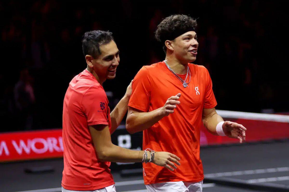 Alejandro Tabilo se lució en el dobles de la Laver Cup junto al estadounidense Ben Shelton. Foto: Laver Cup.