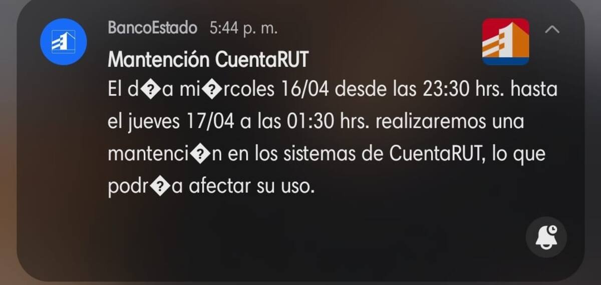 Con este mensaje, la empresa bancaria notificó a sus usuarios de la posible falla en el servicio.