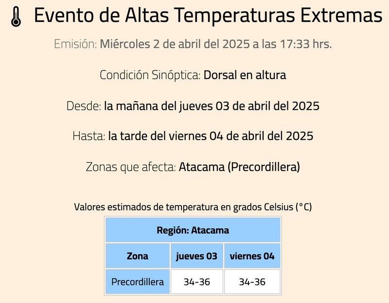 El fenómeno afectará durante dos días a la Región de Atacama.