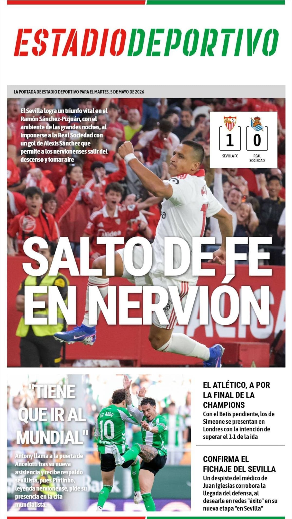 Maravilla se ganó la portada del día después de Estadio Deportivo, principal medio sevillano.
