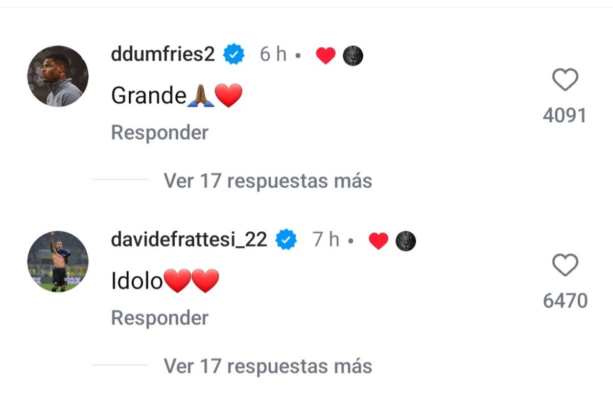 Sus ex compañeros en el Inter reaccionaron a su posteo de despedida.