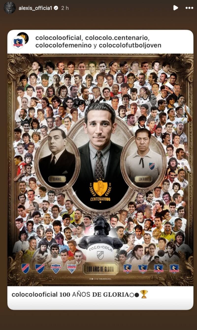 reposteó una publicación del Centenario de Colo Colo. Foto:@alexis_officia1