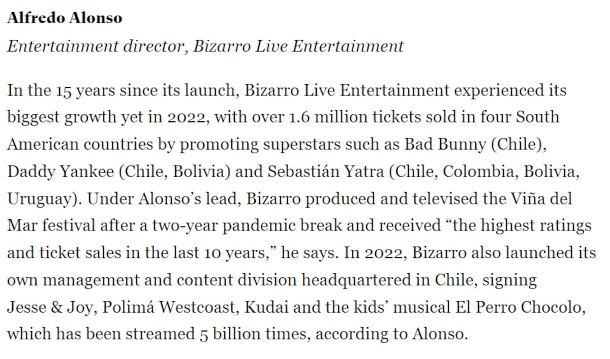 Las palabras de Billboard para el director de Bizarro. Créditos: Billboard