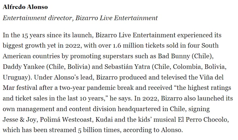 Las palabras de Billboard para el director de Bizarro. Créditos: Billboard