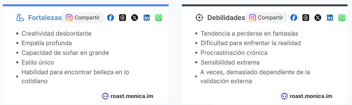 Este es un ejemplo de alguna de las cosas que te mostrará el análisis de personalidad de la IA.