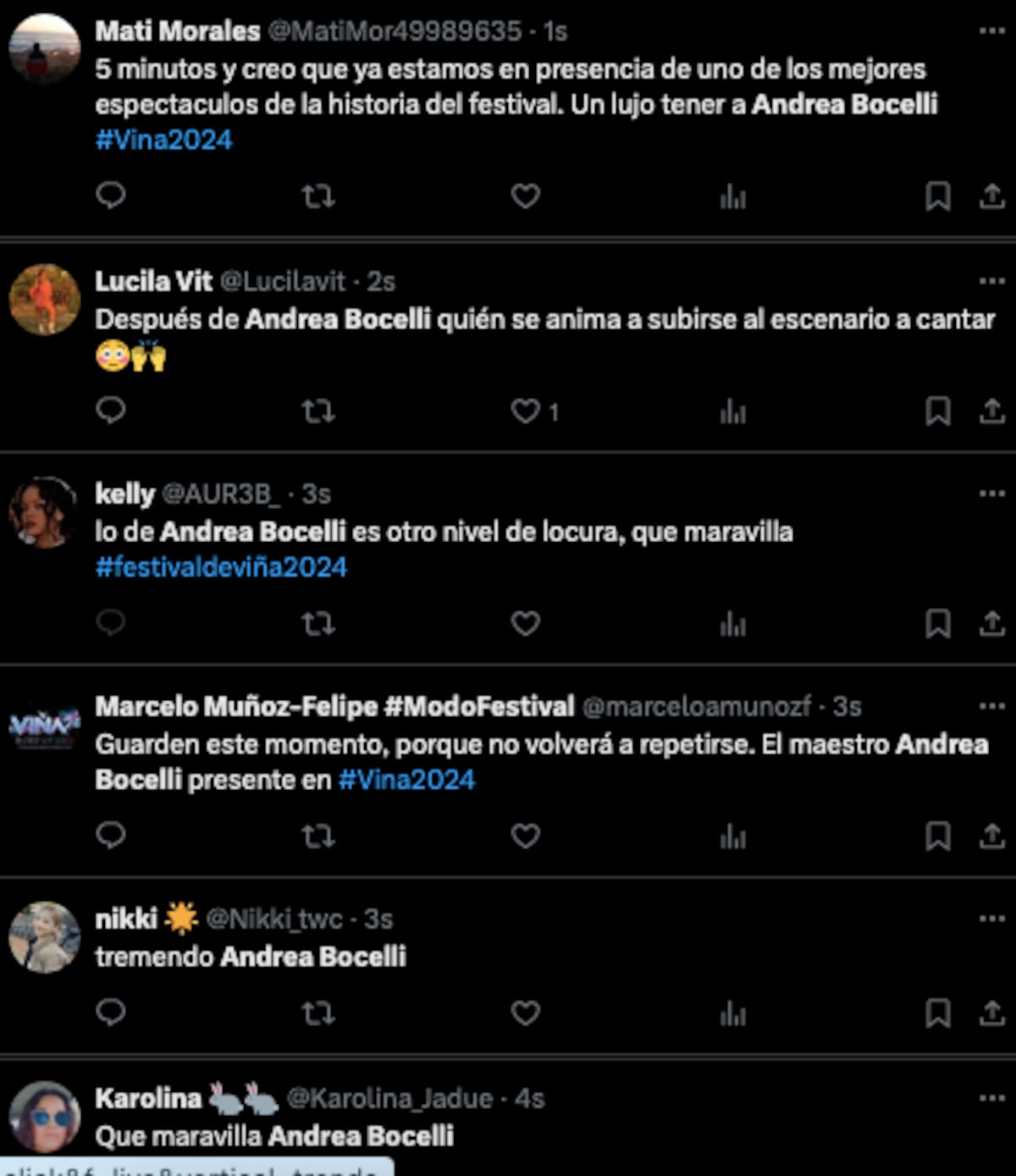 Reacciones del show de Andrea Bocelli en el Festival de Viña 2024.