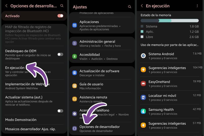 Estos son los pasos a seguir para ver los procesos activos en el teléfono.