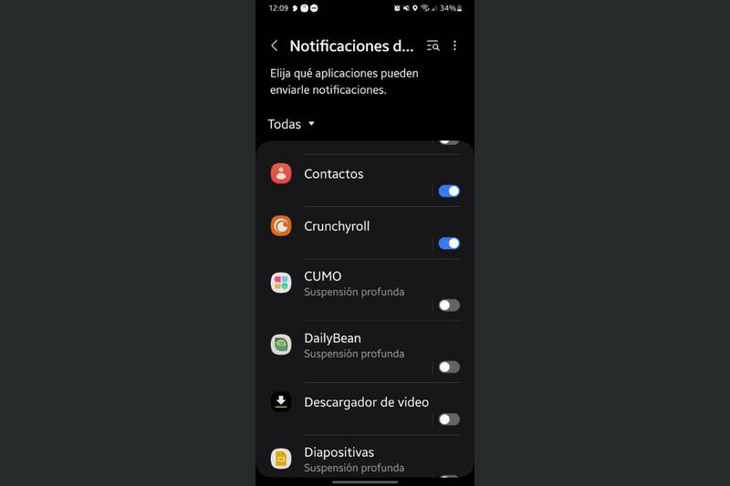 Podrás seleccionar cualquier aplicación para desactivar sus notificaciones.