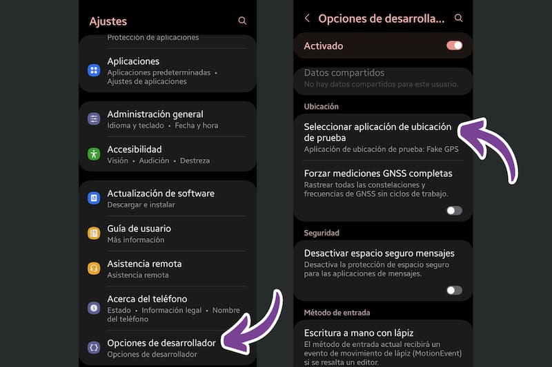 Esta función está casi al final de las opciones de desarrollador.