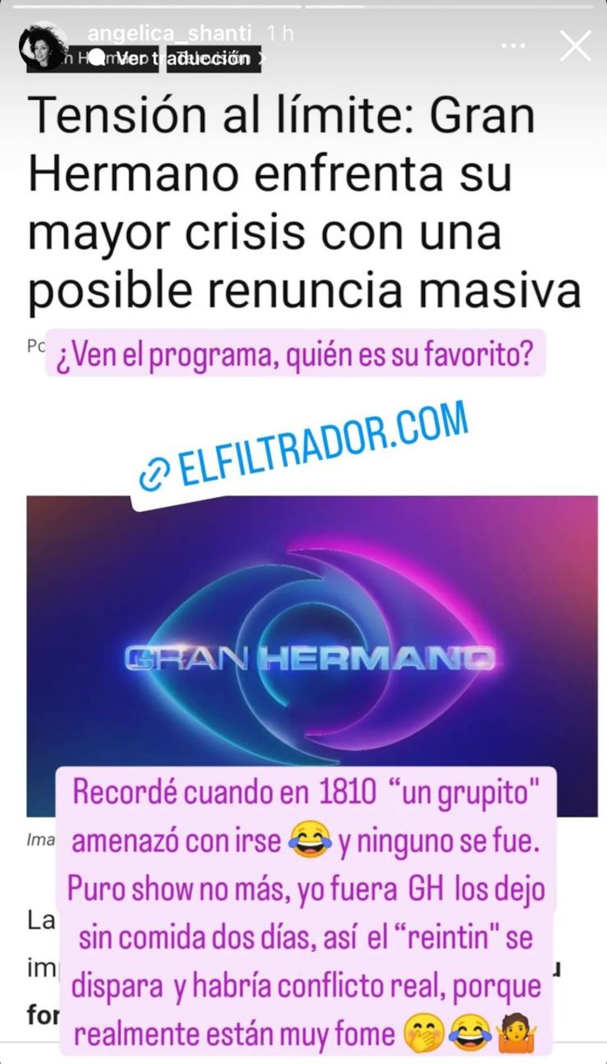 Angélica Sepúlveda criticó duramente a "Gran Hermano".