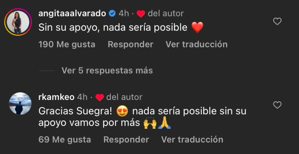 Los mensajes de agradecimiento de Angie Alvarado y Rodolfo Kamke hacia Anita Alvarado.