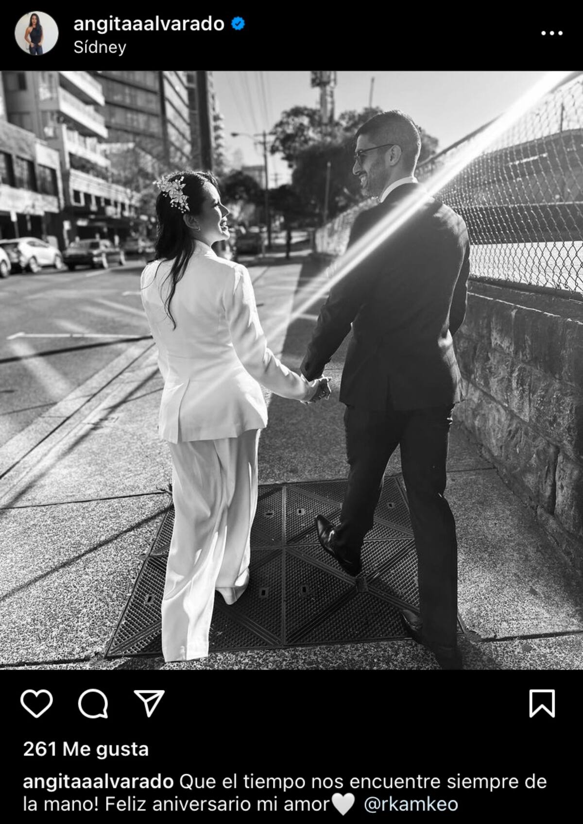 El mensaje y la postal de Angie Alvarado para Rodolfo Kamke. Foto: Instagram.