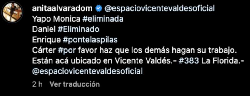 Parte del descargo que realizó contra Rodolfo Carter / Instagram