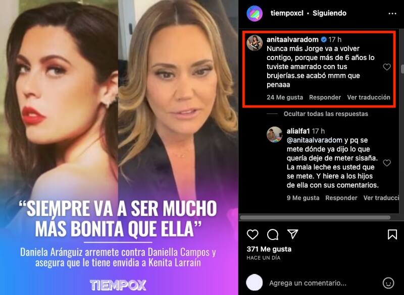 El descargo de Anita Alvarado contra Daniela Aránguiz. Foto: Instagram.