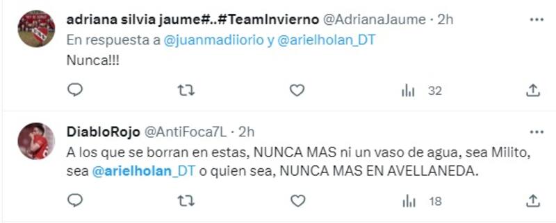 Hinchas de Independiente critican a Ariel Holan por no volver a Independiente de Avellaneda.
