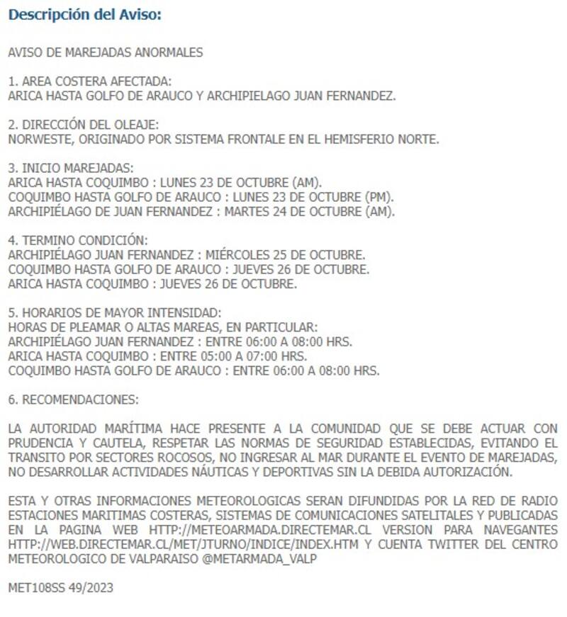 Detalle de las anomalías (Captura página oficial de la armada)