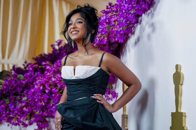 Los Angeles (United States), 10/03/2024.- Maitreyi Ramakrishnan arrives for the 96th annual Academy Awards ceremony at the Dolby Theatre in the Hollywood neighborhood of Los Angeles, California, USA, 10 March 2024. The Oscars are presented for outstanding individual or collective efforts in filmmaking in 23 categories. EFE/EPA/KYLE GRILLOT