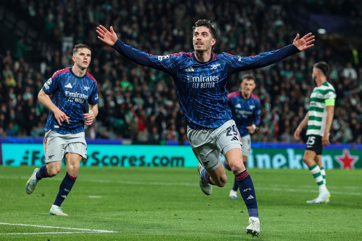 Kai Havertz celebra el gol del triunfo del Arsenal ante Sporting la semana pasada en Lisboa. Foto: Agencia EFE.