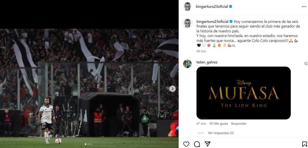 La publicación que subió Arturo Vidal a su cuenta de Instagram