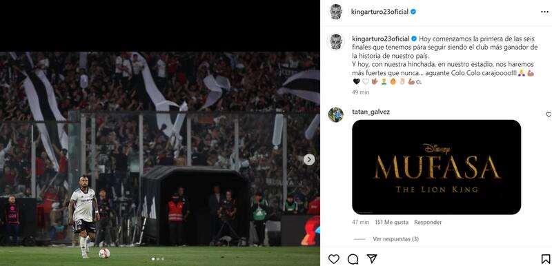 La publicación que subió Arturo Vidal a su cuenta de Instagram
