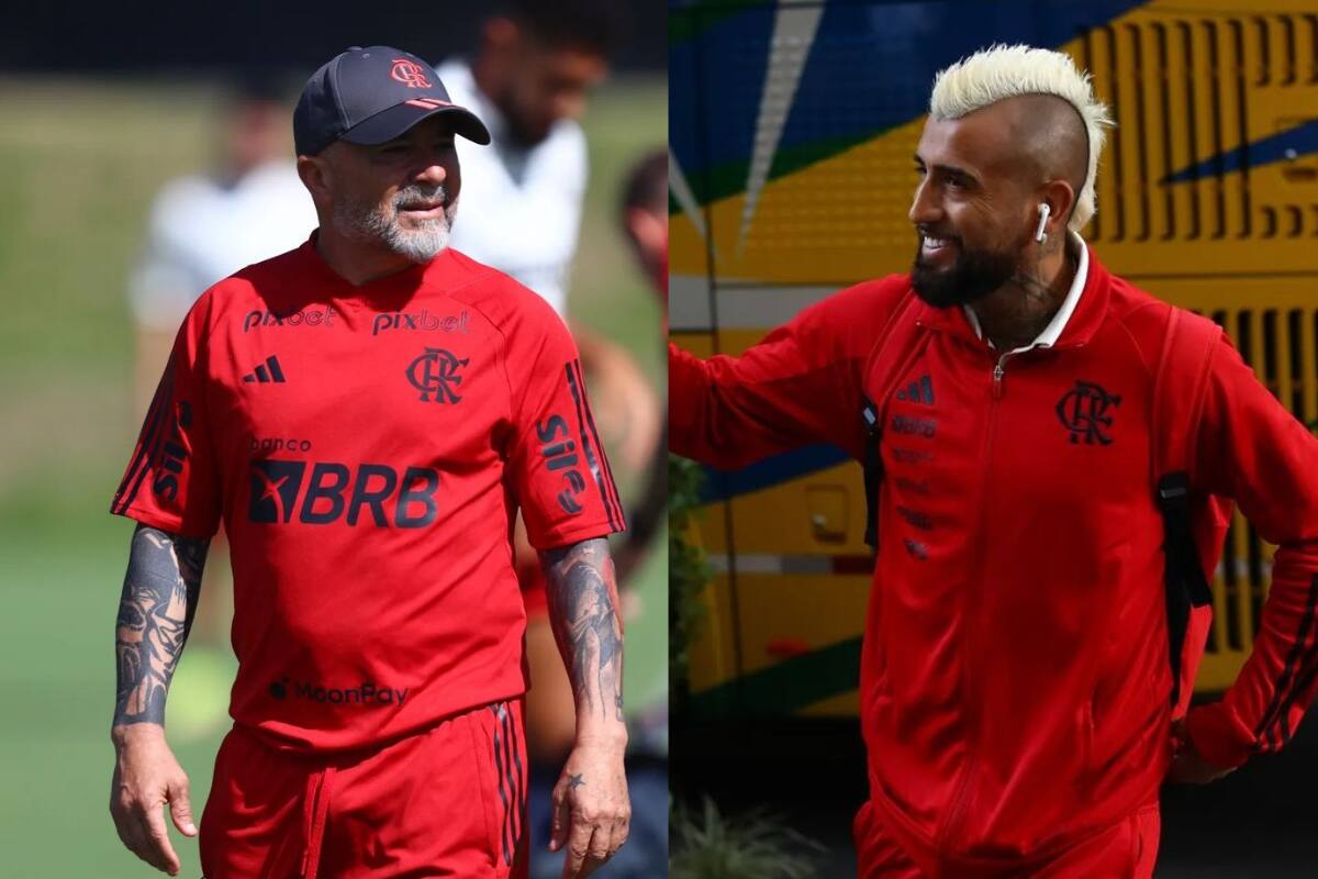 Jorge Sampaoli y Vidal. Fotos: Flamengo