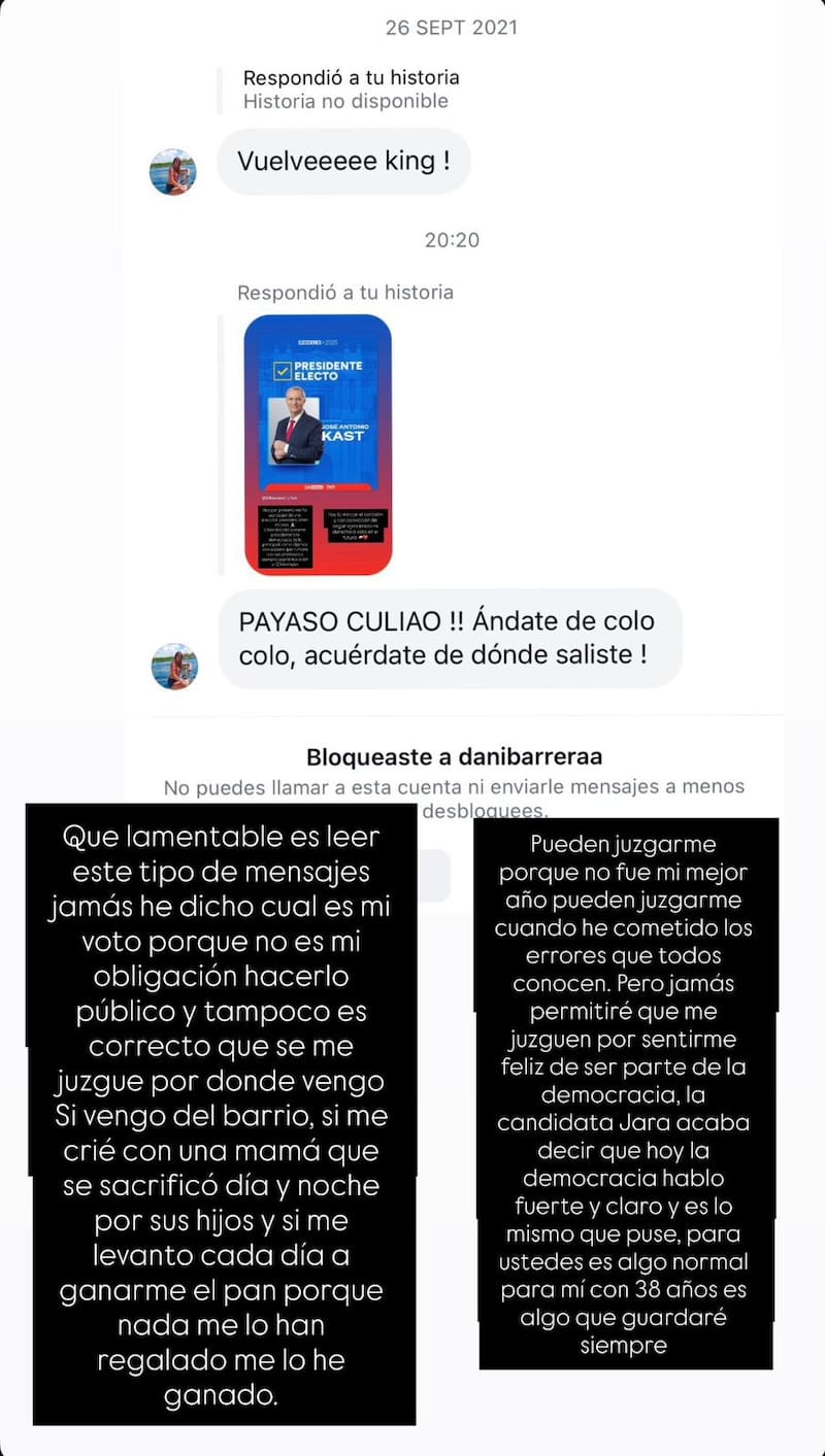 En Instagram tras la elección de José Antonio Kast.