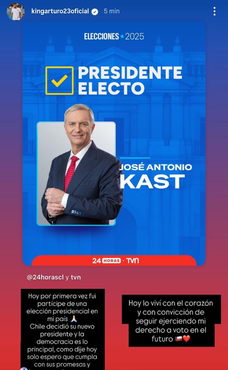 En Instagram tras la elección de José Antonio Kast.