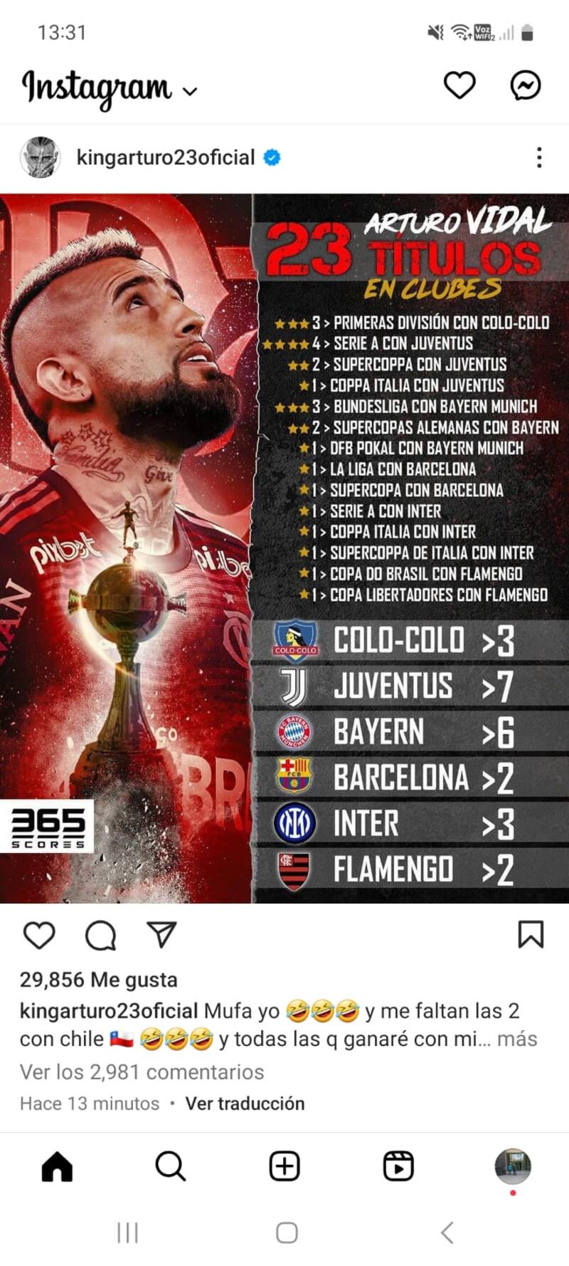 Arturo Vidal saca pecho por sus títulos.