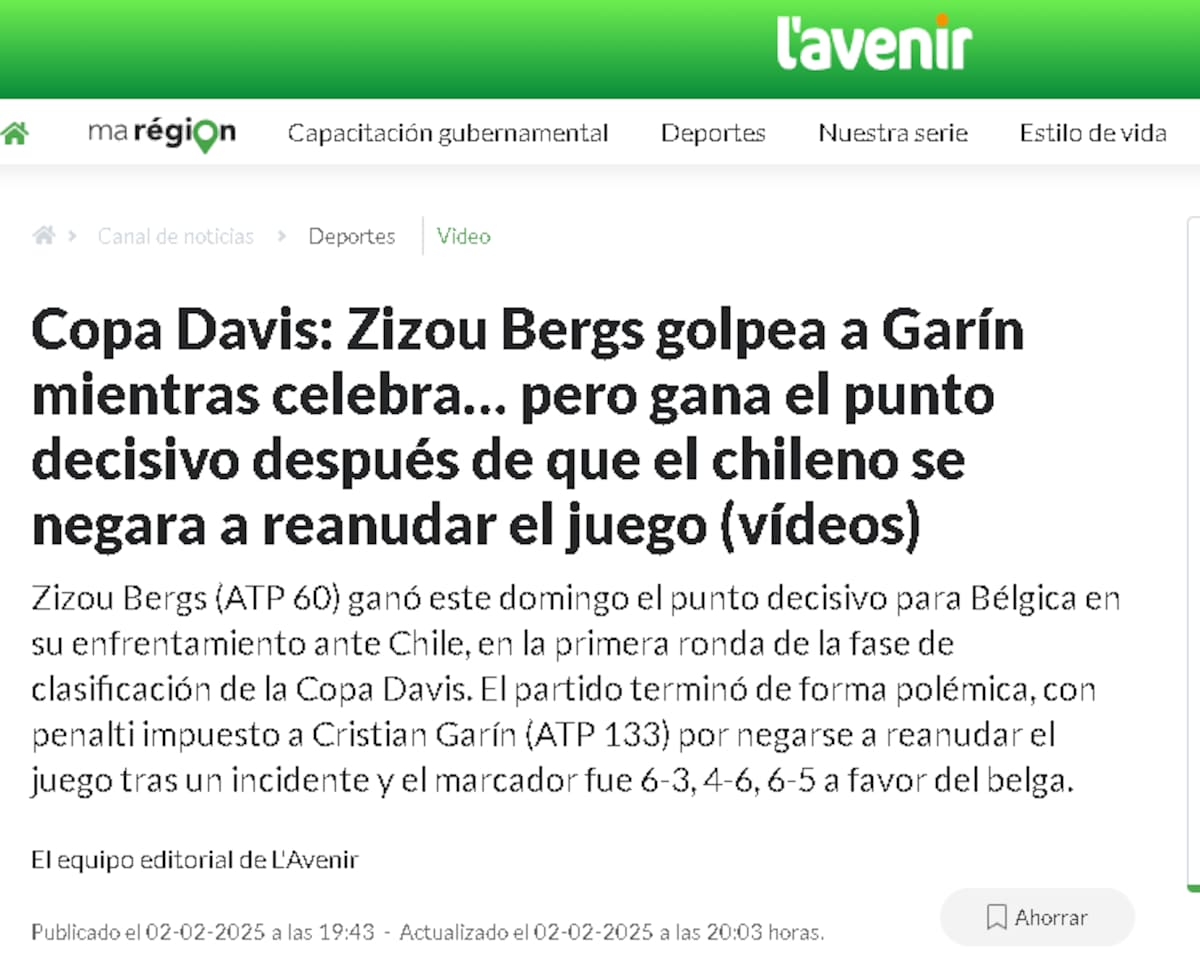 sobre el hecho entre Cristian Garin y Zizou Bergs por Copa Davis.