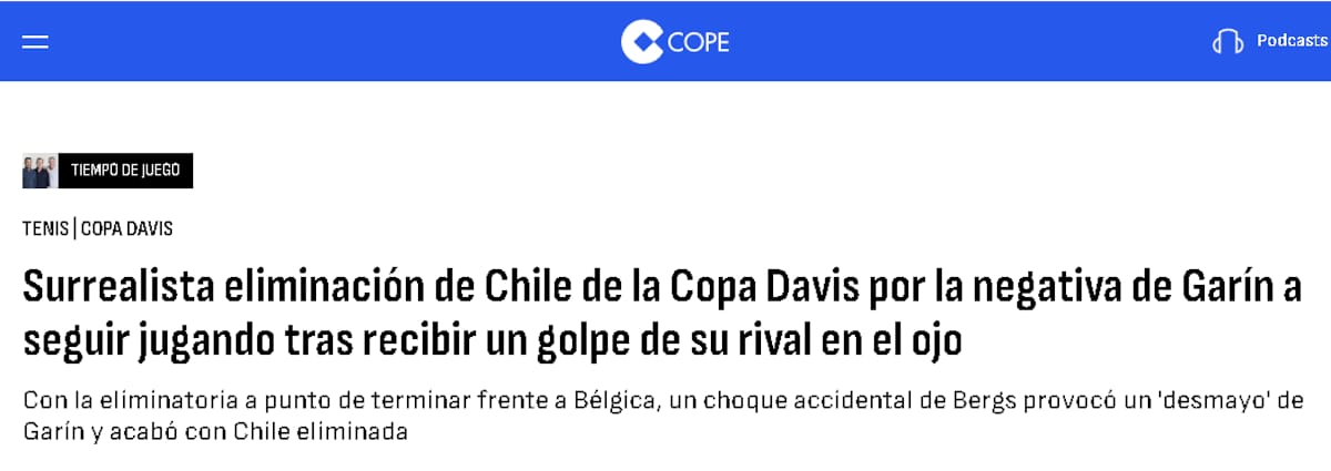 sobre el hecho entre Cristian Garin y Zizou Bergs por Copa Davis.