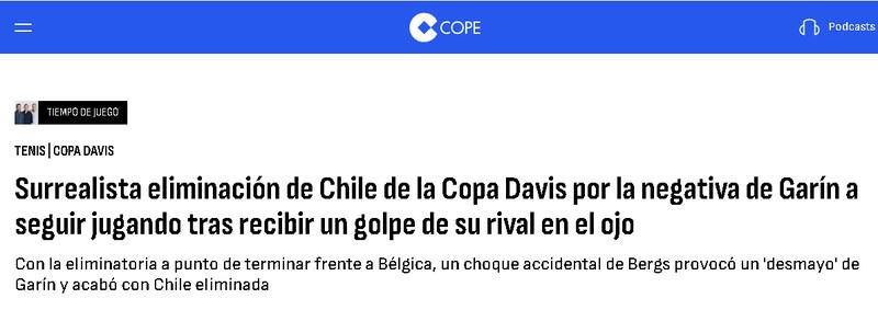 sobre el hecho entre Cristian Garin y Zizou Bergs por Copa Davis.