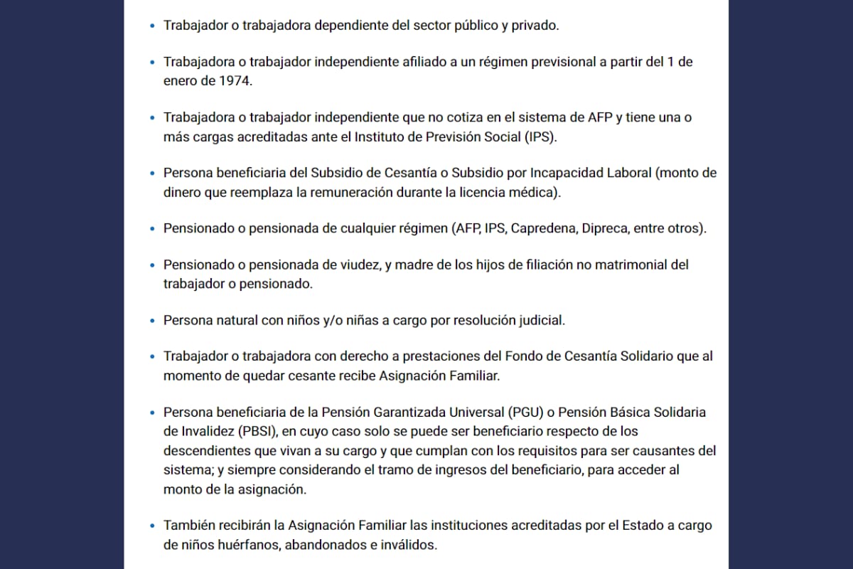 Si cumples una de estas condiciones puedes recibir la Asignación Familiar.